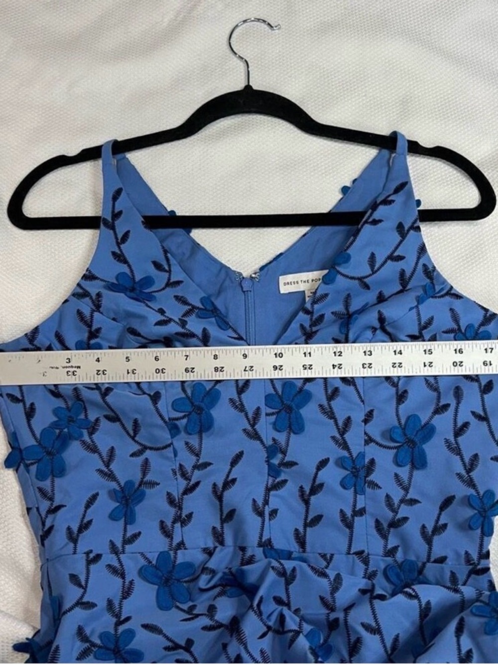 Dress the‎ Population Blue Floral Appliqué Juniper Crepe Unique Dress Sz M Woman - Picture 4 of 9